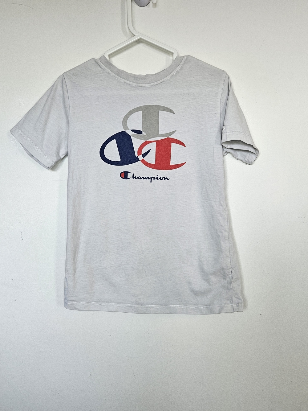 Champion Boys Grey Triple Logo Graphic T-Shirt Size 7🩷